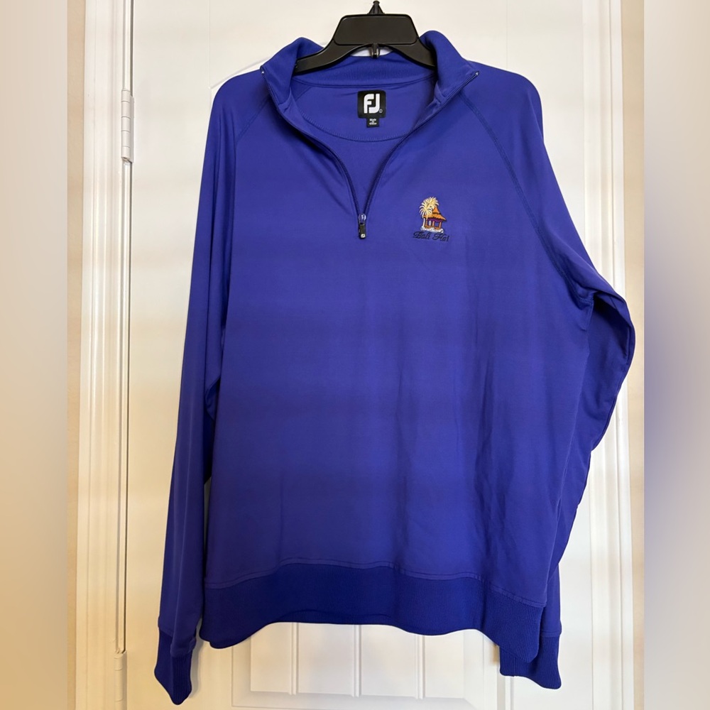 FootJoy (FJ) Mens Long Sleeve Blue 1/4 Zip Golf Pullover "Bali Hai" Logo Large